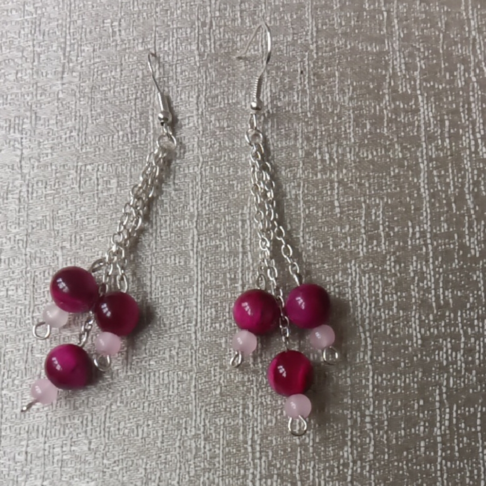 Chic Pink and Silver Beaded Earrings